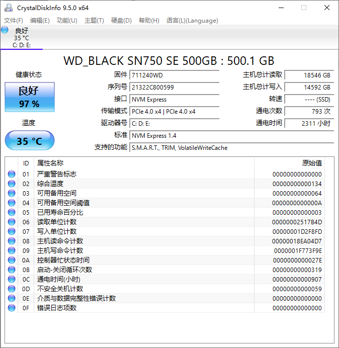 Crystal Disk Info 硬盘检测工具 v9.5.0 绿色版&amp;美化版-颜夕资源网-第19张图片