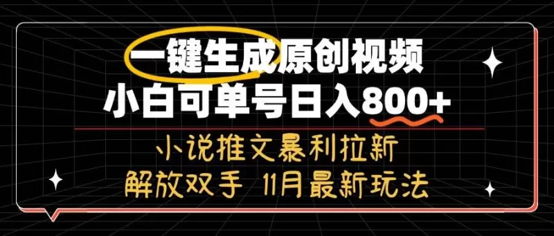 11月最新玩法小说推文暴利拉新，一键生成原创视频，小白可单号日入800+，解放双手-颜夕资源网-第19张图片