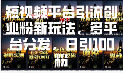 短视频平台引流创业粉新玩法，多平台分发，日引100粉-颜夕资源网-第19张图片