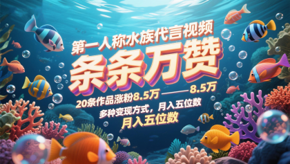 第一人称水族代言视频，条条万赞，20条作品涨粉8.5万，多种变现方式月，入五位数-颜夕资源网-第19张图片