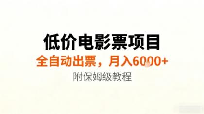 低价电影票项目，全自动出票，月入6k+，附保姆级教程【揭秘】
